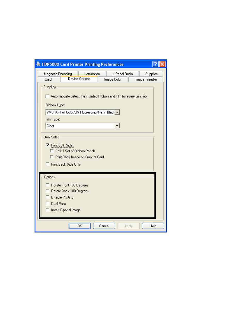 Using the options group, Using the options group -34 | FARGO electronic HDP5000 User Manual | Page 239 / 401