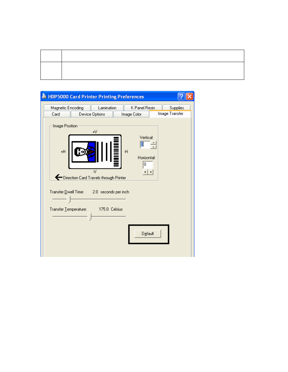 Using the default button, Using the default button -59 | FARGO electronic HDP5000 User Manual | Page 264 / 401