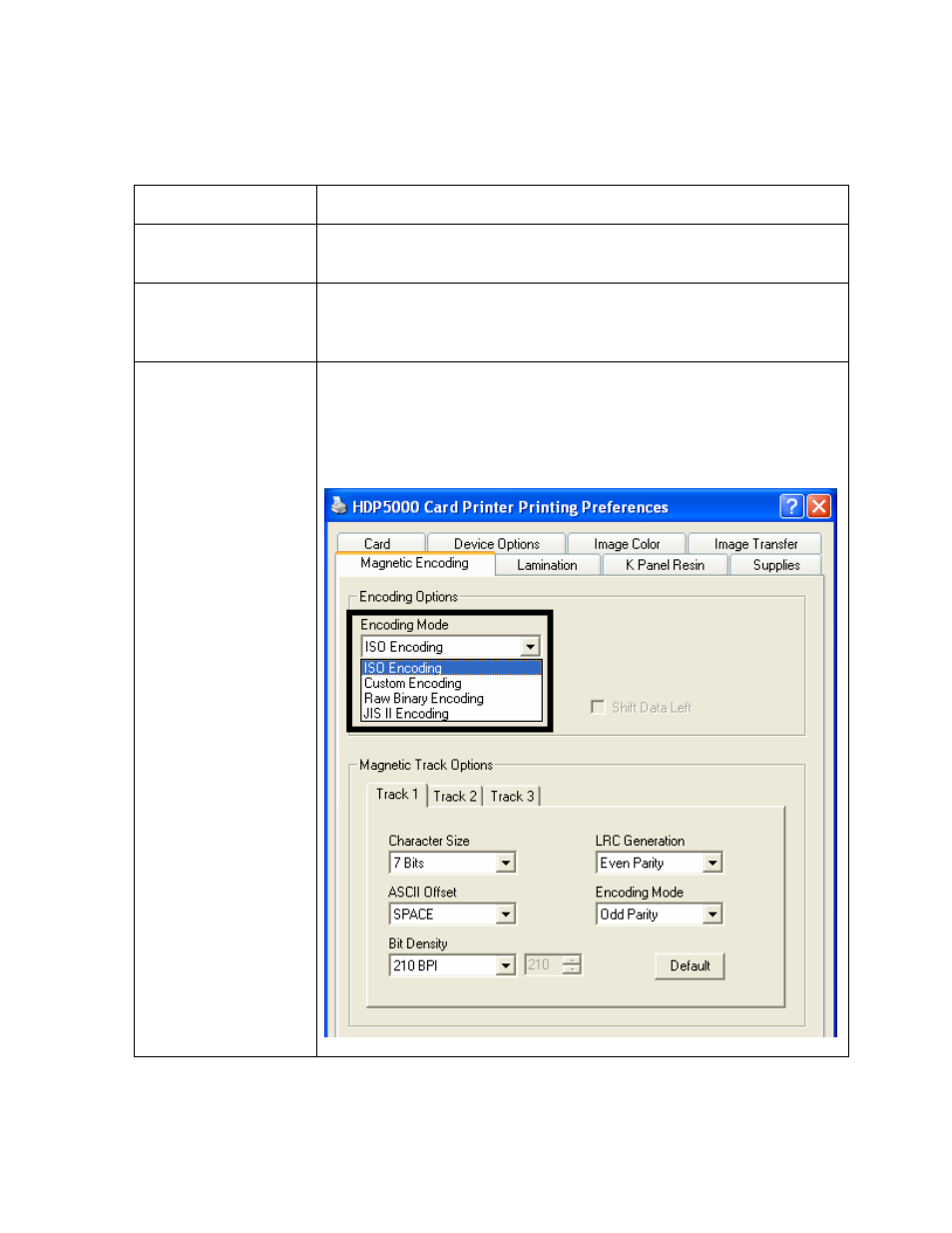 Using the encoding mode dropdown list, Using the encoding mode dropdown list -61 | FARGO electronic HDP5000 User Manual | Page 266 / 401