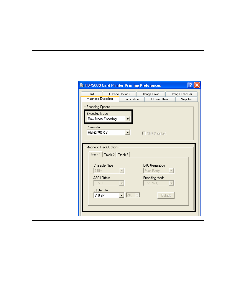 Using the encoding mode dropdown list (continued) | FARGO electronic HDP5000 User Manual | Page 268 / 401