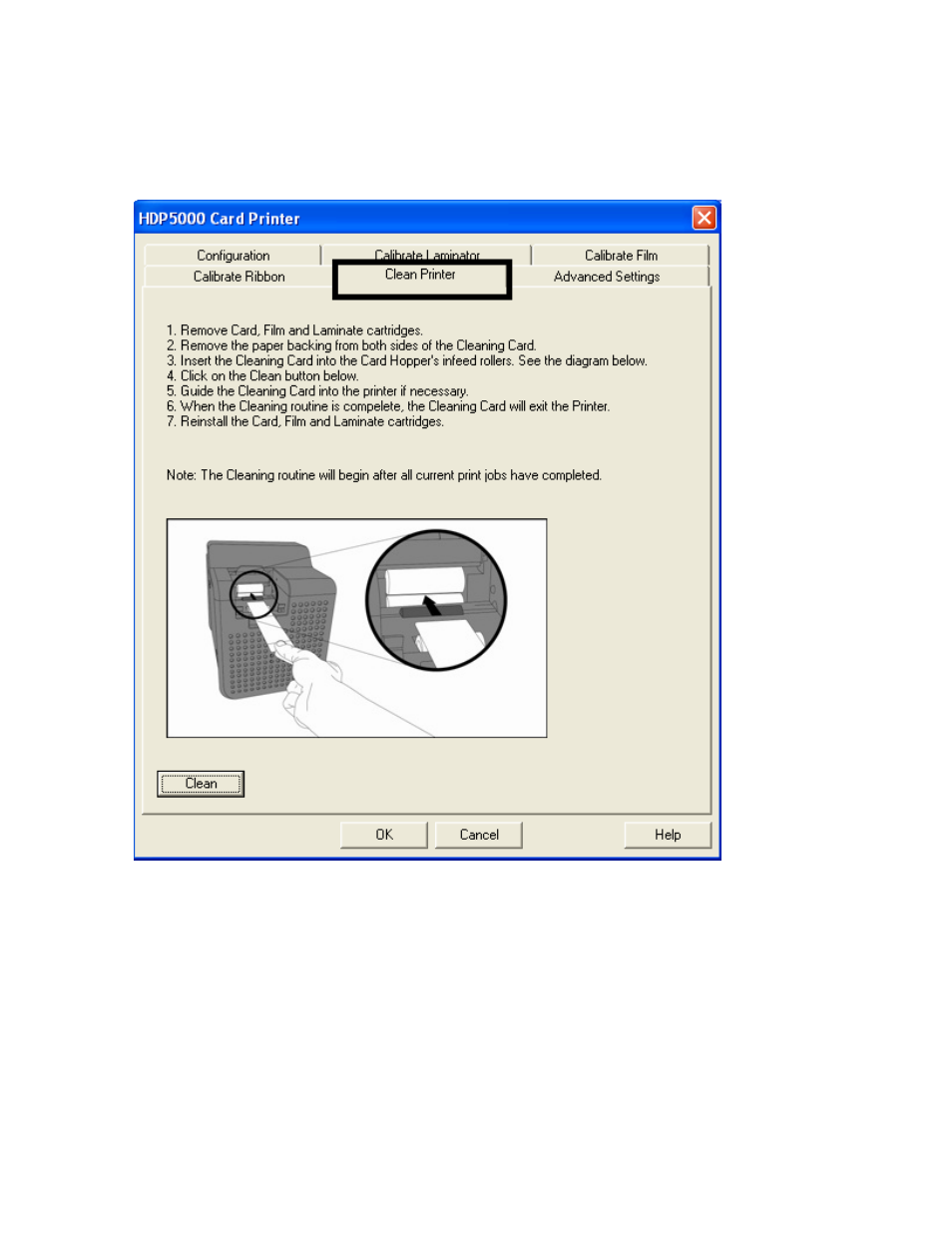 Selecting the clean printer tab (continued) | FARGO electronic HDP5000 User Manual | Page 320 / 401