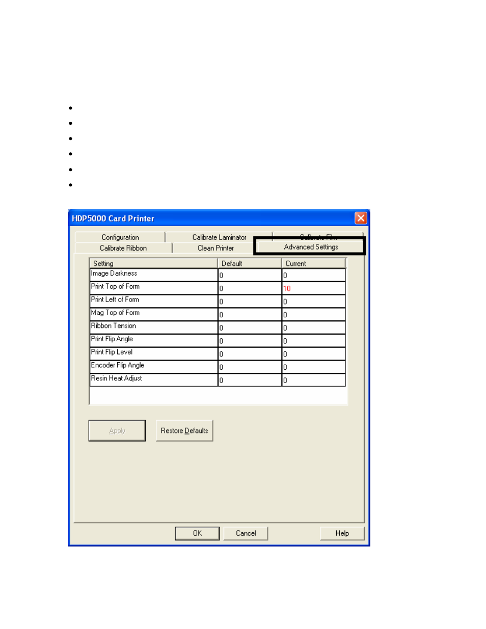 Selecting the advanced settings tab | FARGO electronic HDP5000 User Manual | Page 323 / 401