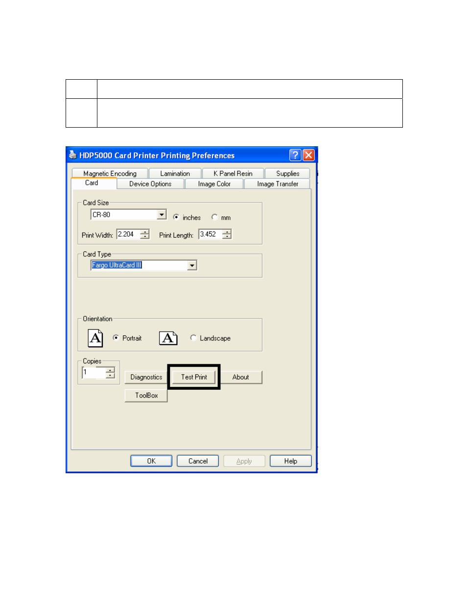 Printing a test print image (continued) | FARGO electronic HDP5000 User Manual | Page 76 / 401