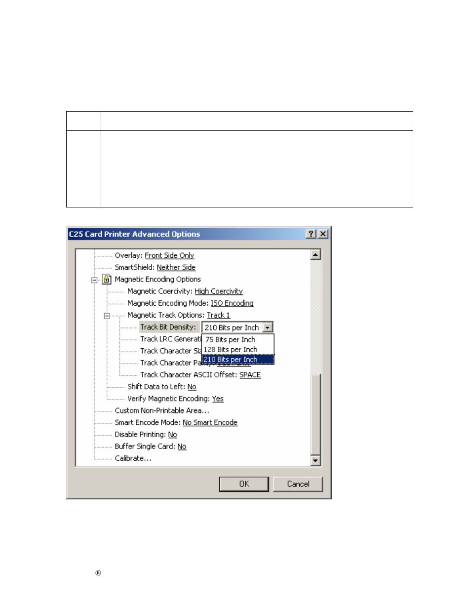 Selecting the track bit density option | FARGO electronic S000256 User Manual | Page 108 / 181