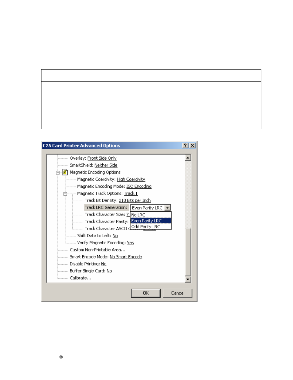 Selecting the track lrc generation option | FARGO electronic S000256 User Manual | Page 109 / 181