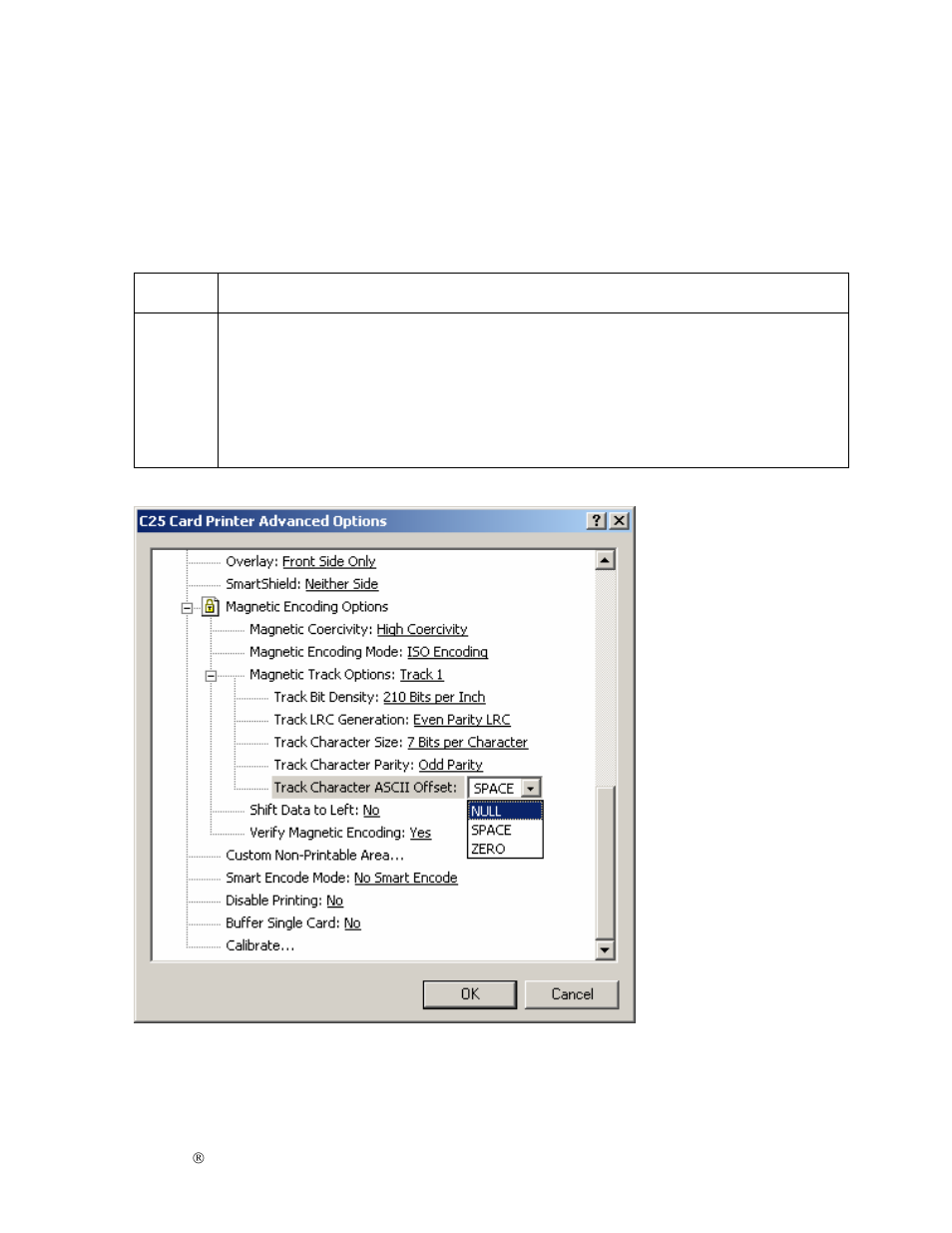 Selecting the track character ascii offset option | FARGO electronic S000256 User Manual | Page 112 / 181