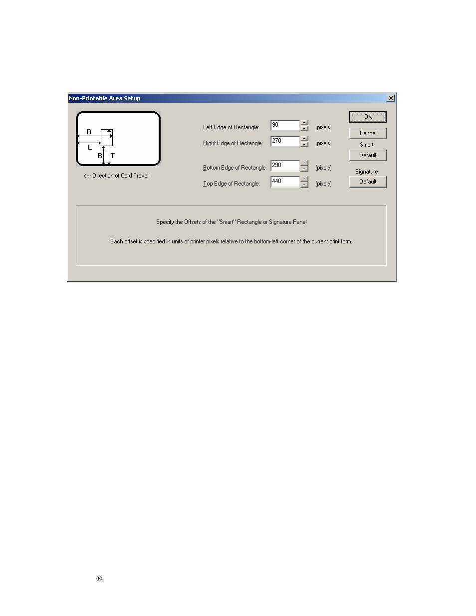 Using the non-printable area setup window | FARGO electronic S000256 User Manual | Page 121 / 181