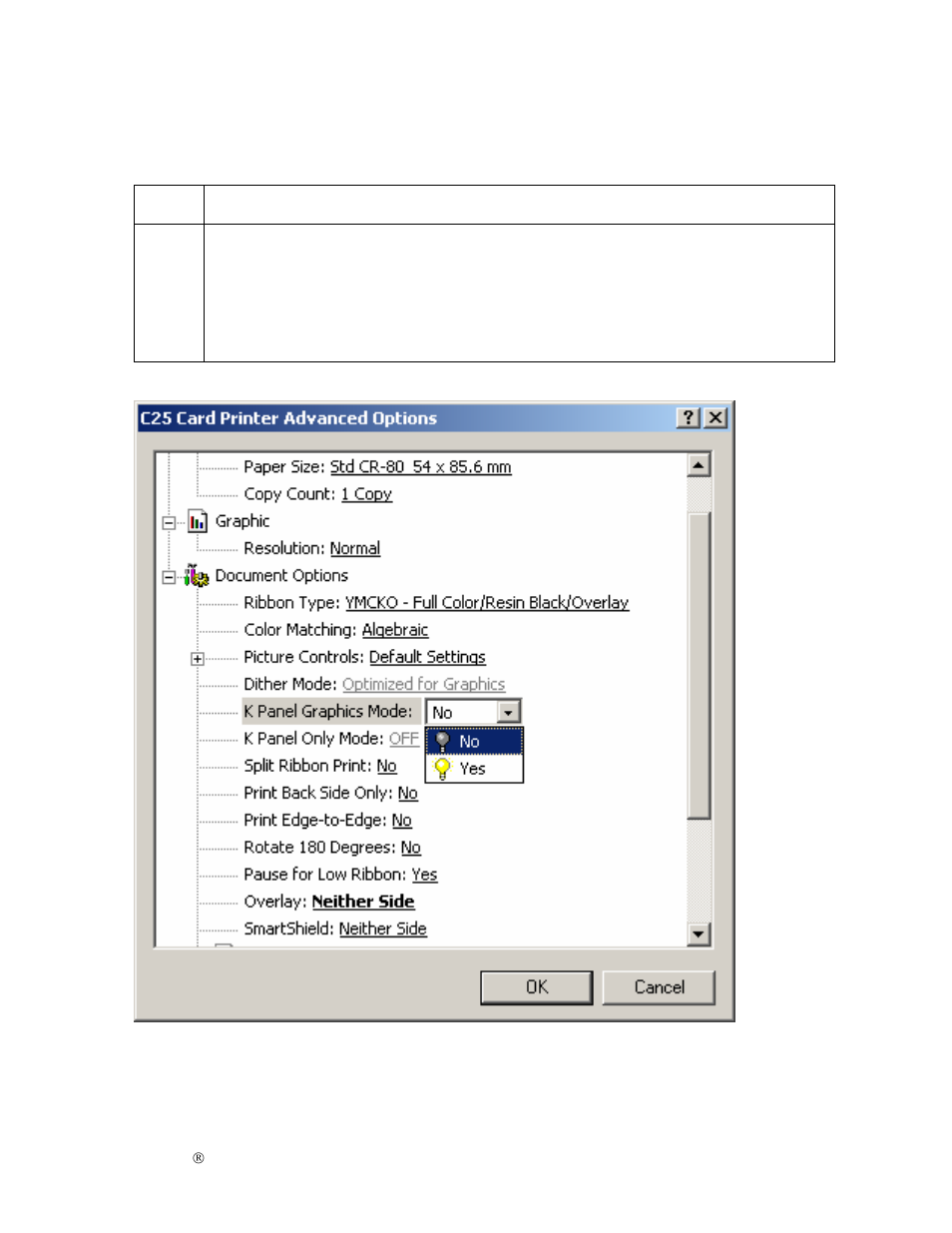 Selecting the k panel graphics mode option | FARGO electronic S000256 User Manual | Page 92 / 181