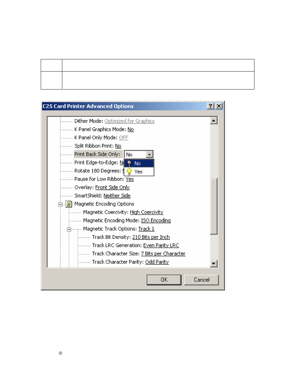 Selecting the print back side only option | FARGO electronic S000256 User Manual | Page 95 / 181