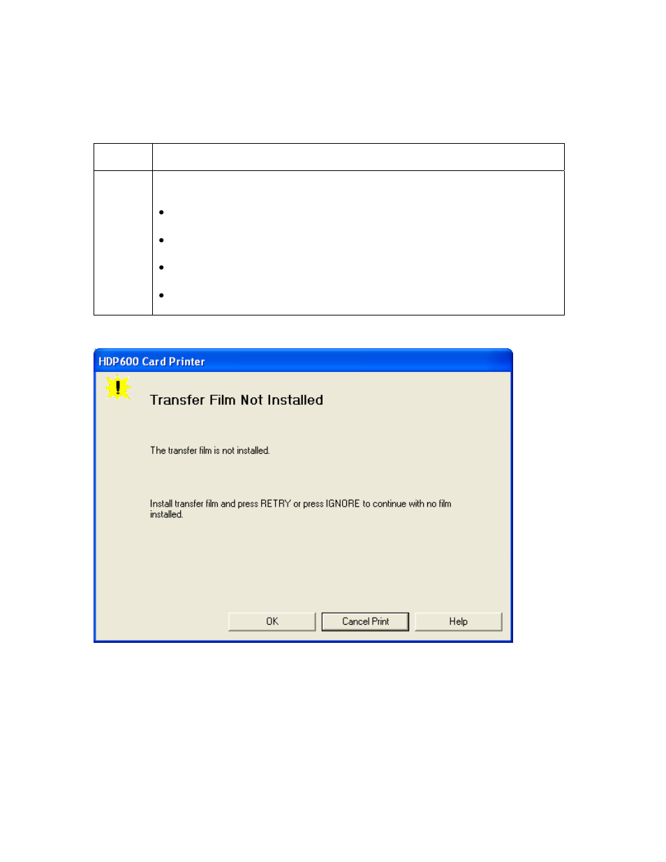 Resolving a transfer film not installed error, Resolving a transfer film not installed error -51 | FARGO electronic HDP600-LC CR100 User Manual | Page 151 / 432