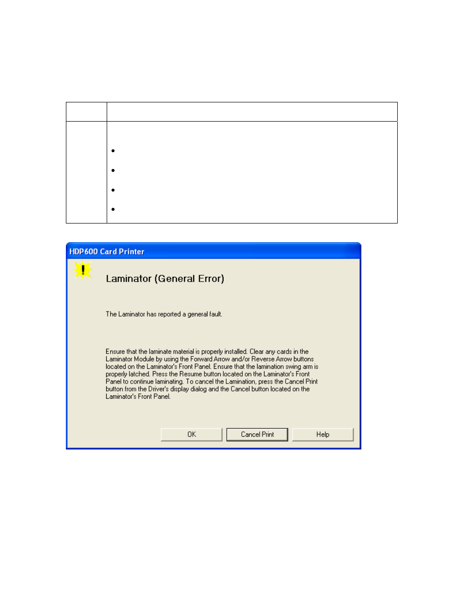 Card lamination errors, Resolving a laminator (general error), Card lamination errors -72 | Resolving a laminator (general error) -72 | FARGO electronic HDP600-LC CR100 User Manual | Page 172 / 432