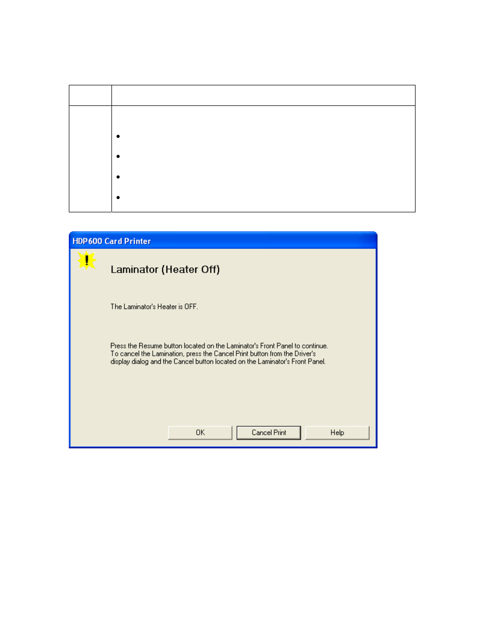 Resolving the laminator (heater off) error, Resolving the laminator (heater off) error -74 | FARGO electronic HDP600-LC CR100 User Manual | Page 174 / 432