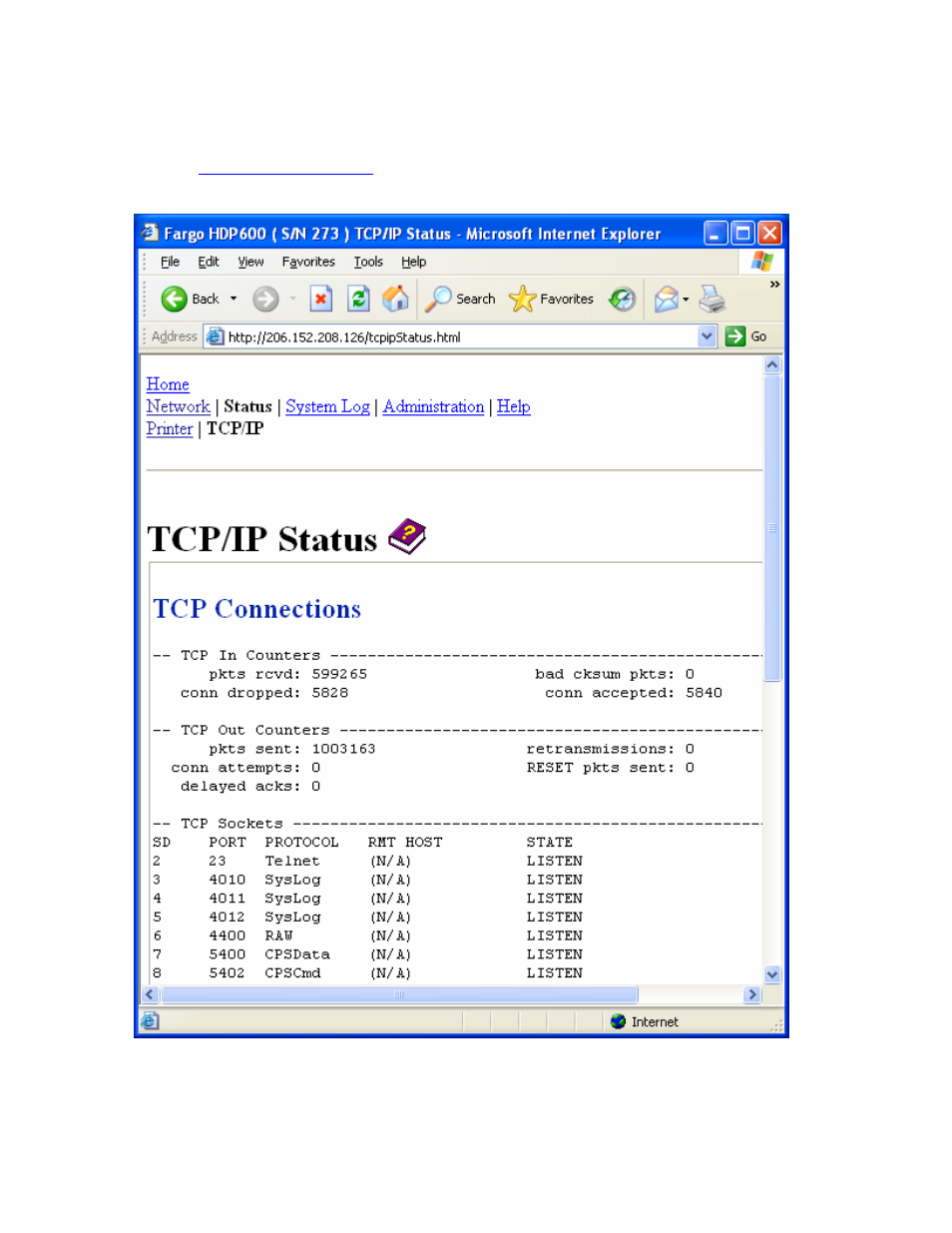 Using the tcp/ip status web page | FARGO electronic HDP600-LC CR100 User Manual | Page 221 / 432