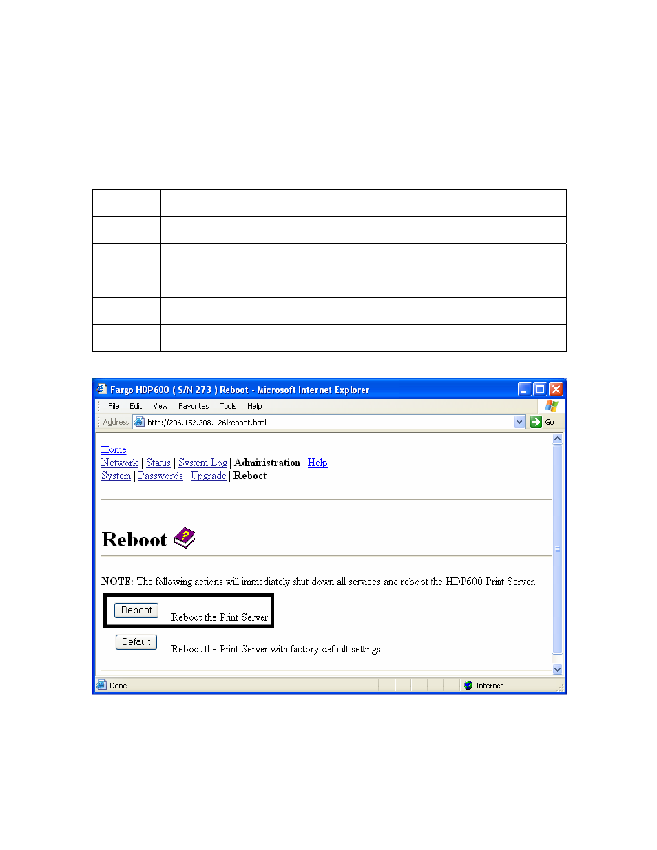 Rebooting the ethernet server, Rebooting the ethernet server -44, Using the reboot pages | FARGO electronic HDP600-LC CR100 User Manual | Page 240 / 432