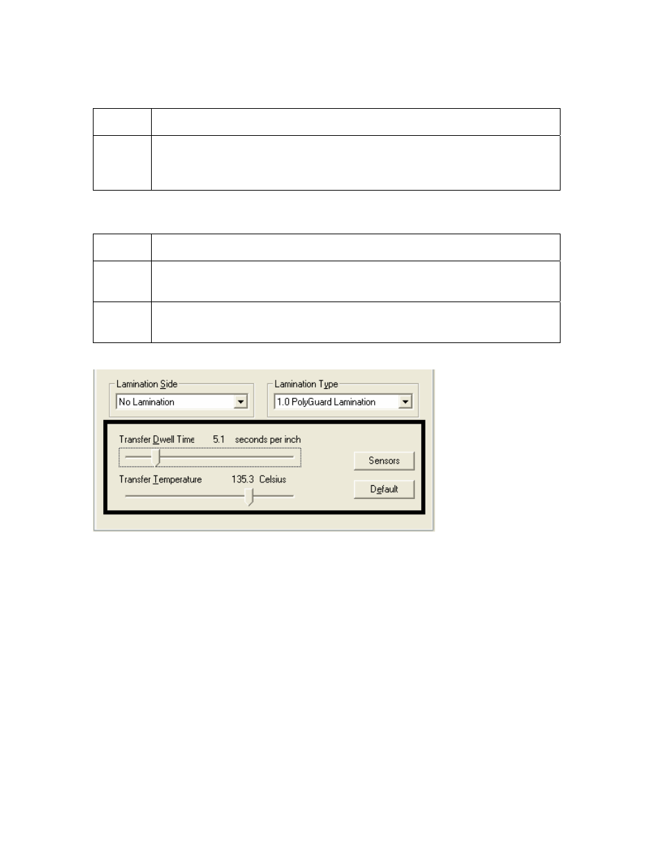 Selecting the sensors button and defaults button | FARGO electronic HDP600-LC CR100 User Manual | Page 342 / 432