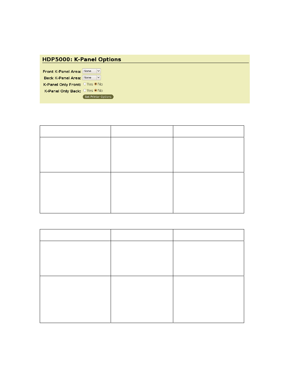 K-panel options, Selecting the front k-panel area, Selecting the back k-panel options | Selecting the front k-panel area 19, Selecting the back k-panel options 19 | HID FARGO HDP5000 User Guide User Manual | Page 19 / 44