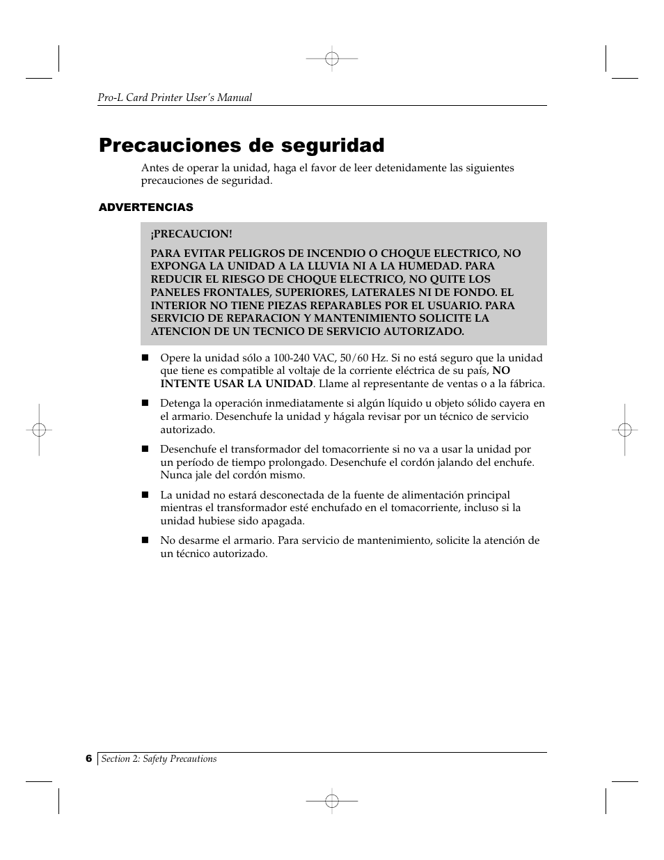 Precauciones de seguridad | FARGO electronic Pro-L User Manual | Page 11 / 98