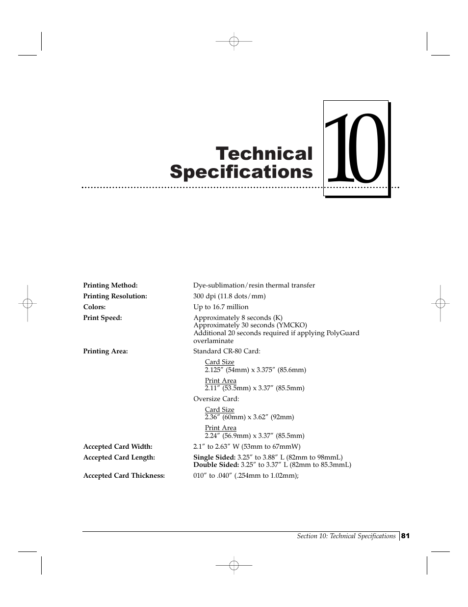 Technical specifications | FARGO electronic Pro-L User Manual | Page 86 / 98