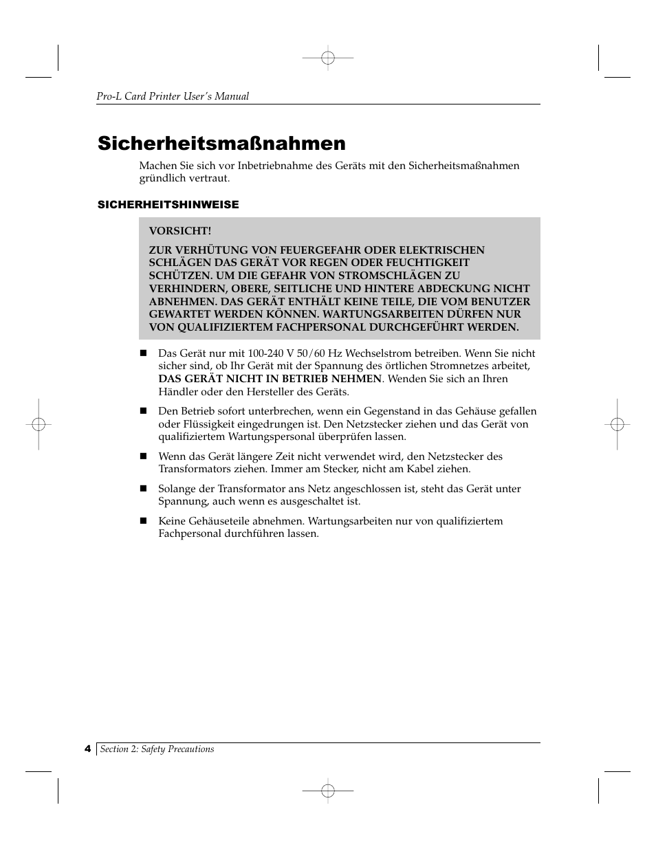 Sicherheitsmaßnahmen | FARGO electronic Pro-L User Manual | Page 9 / 98