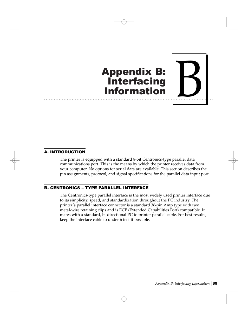 Appendix b: interfacing information | FARGO electronic Pro-L User Manual | Page 94 / 98