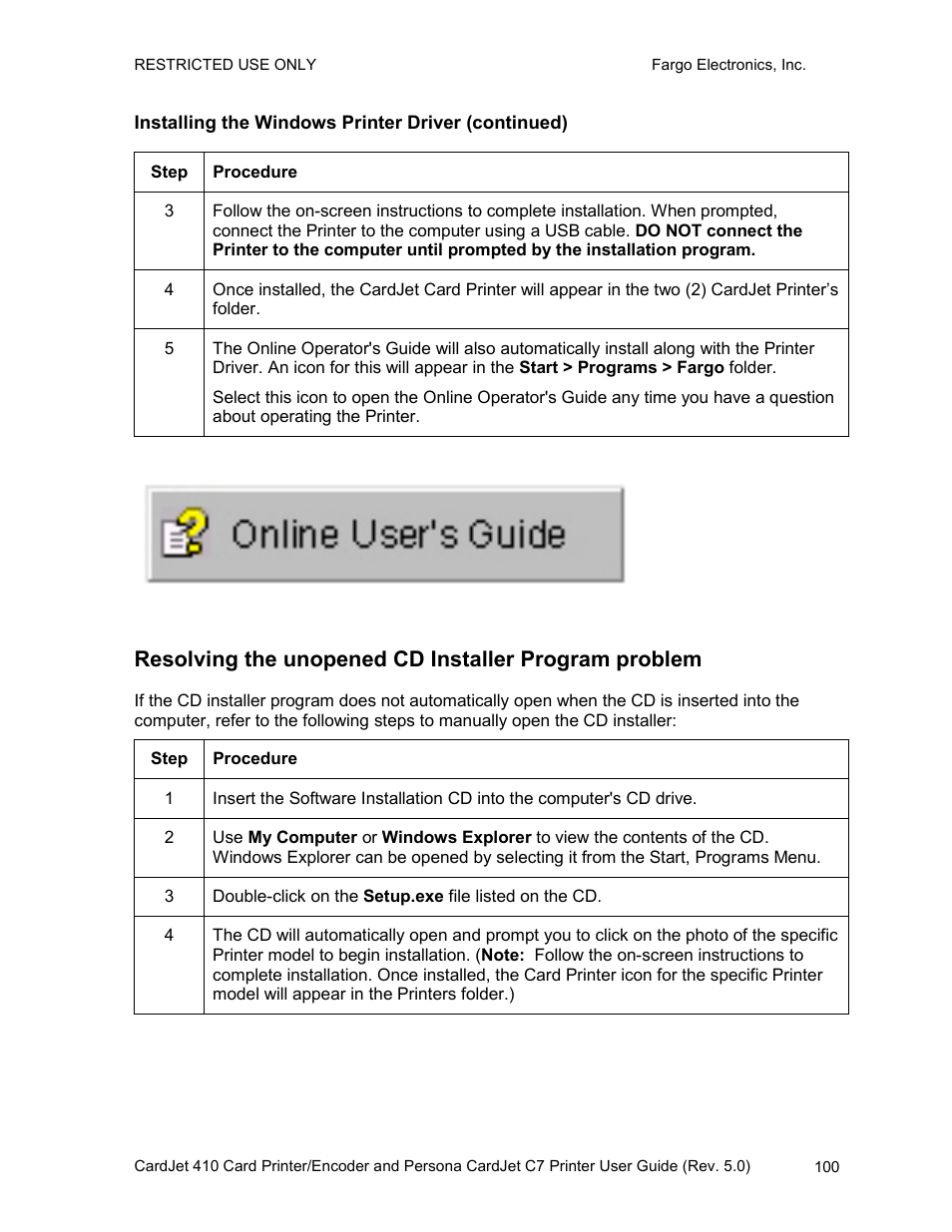Installing the windows printer driver (continued) | FARGO electronic 410 User Manual | Page 100 / 184