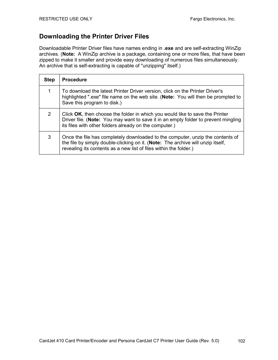 Downloading the printer driver files | FARGO electronic 410 User Manual | Page 102 / 184