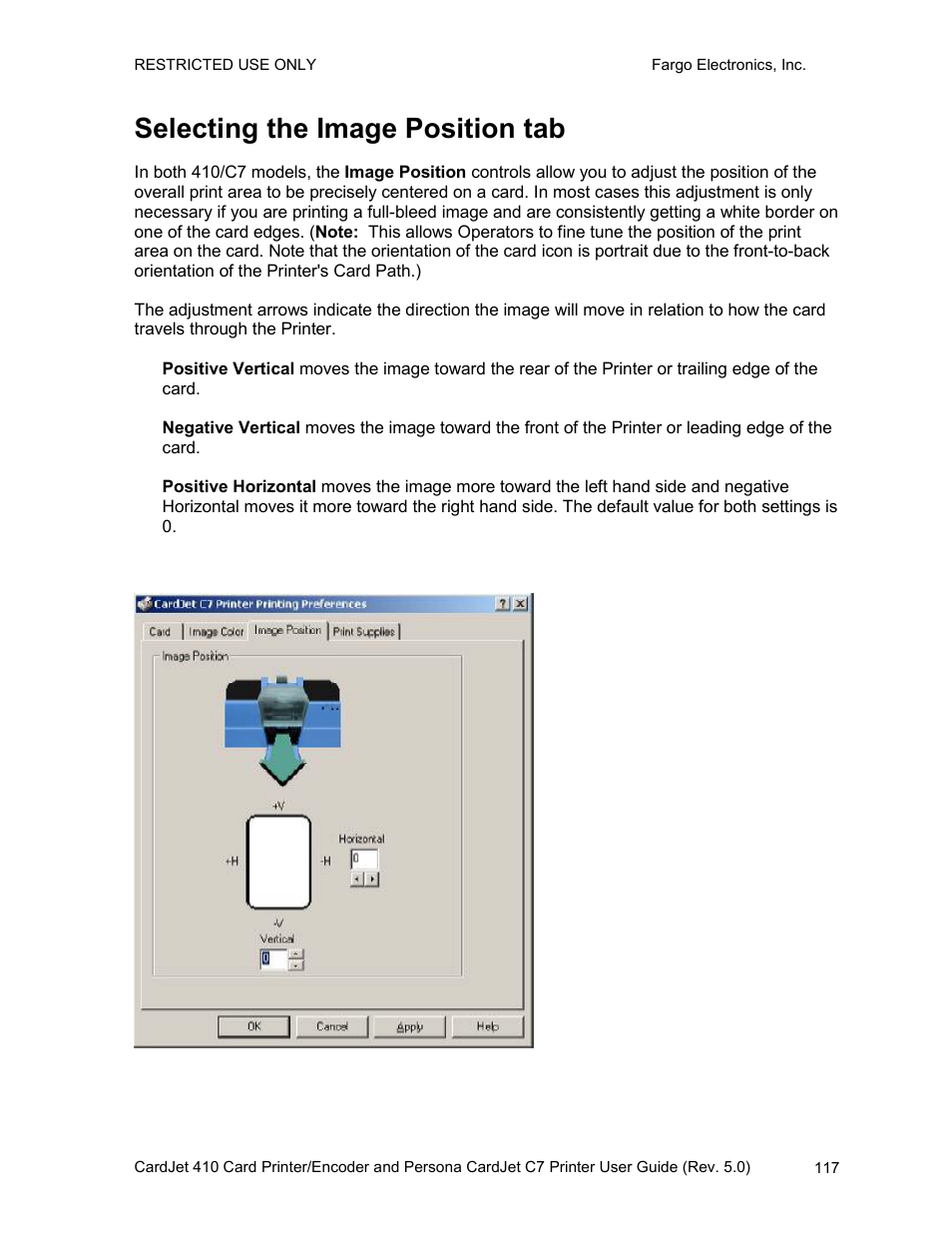 Selecting the image position tab | FARGO electronic 410 User Manual | Page 117 / 184