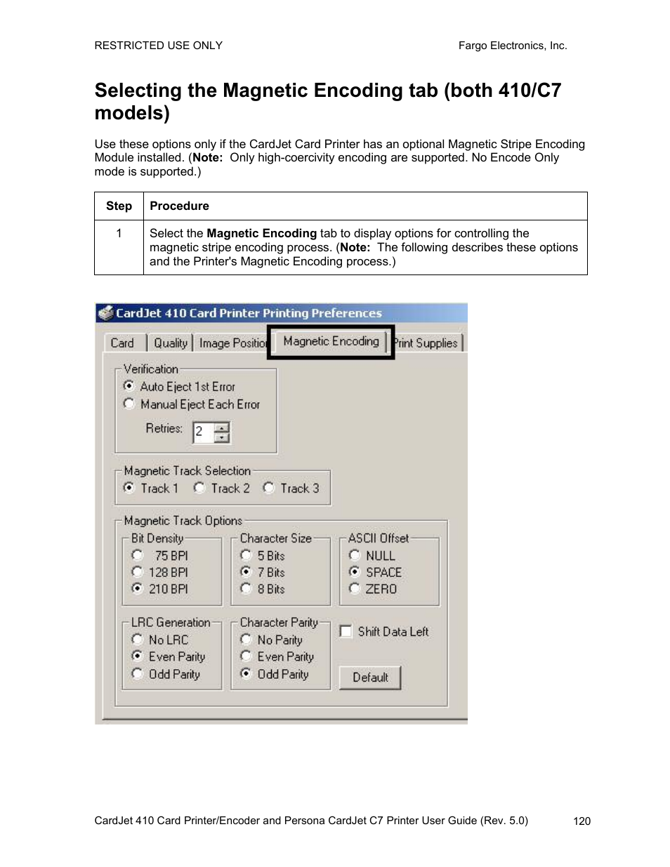 FARGO electronic 410 User Manual | Page 120 / 184