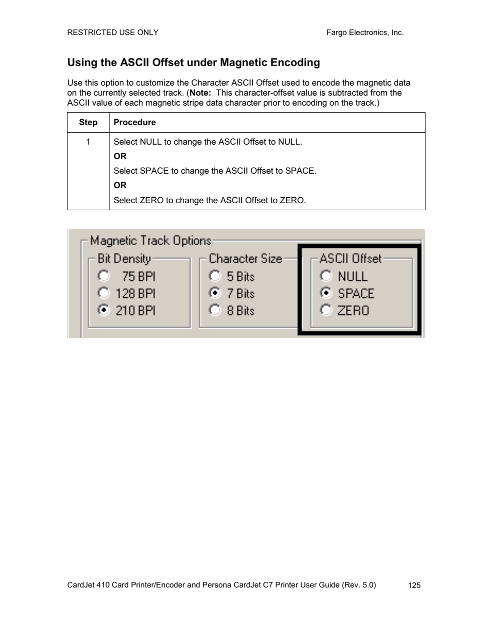 Using the ascii offset under magnetic encoding | FARGO electronic 410 User Manual | Page 125 / 184