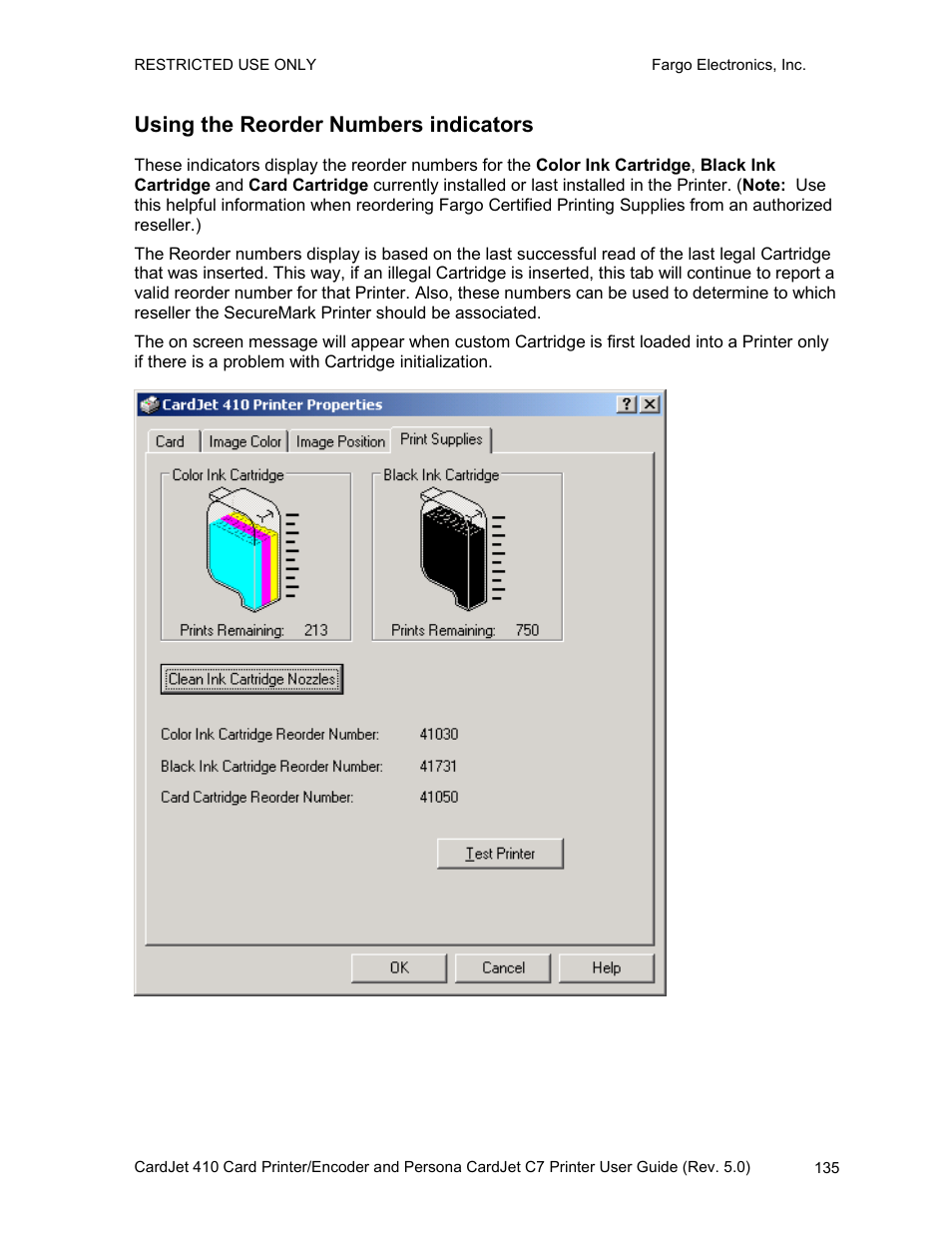 Using the reorder numbers indicators | FARGO electronic 410 User Manual | Page 135 / 184