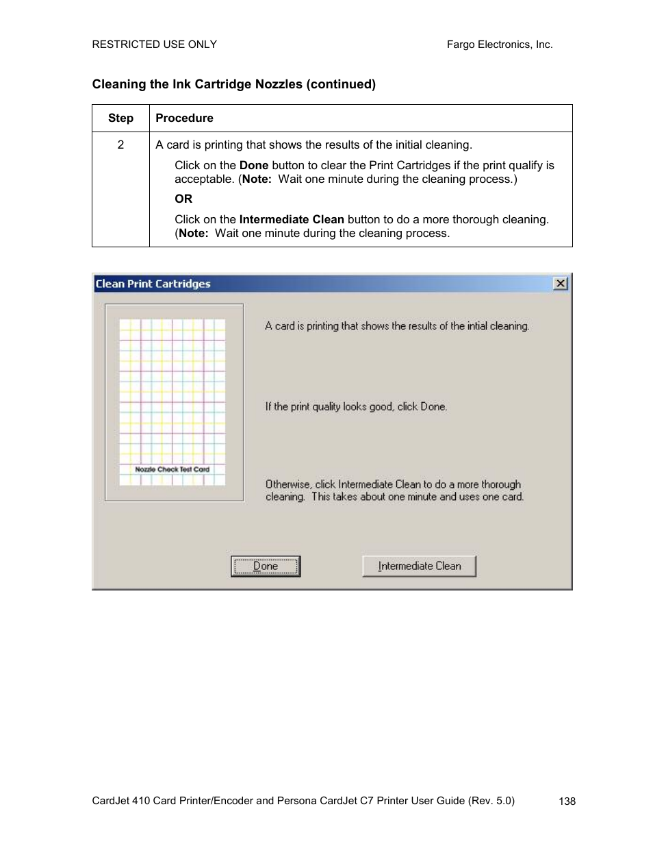 Cleaning the ink cartridge nozzles (continued) | FARGO electronic 410 User Manual | Page 138 / 184