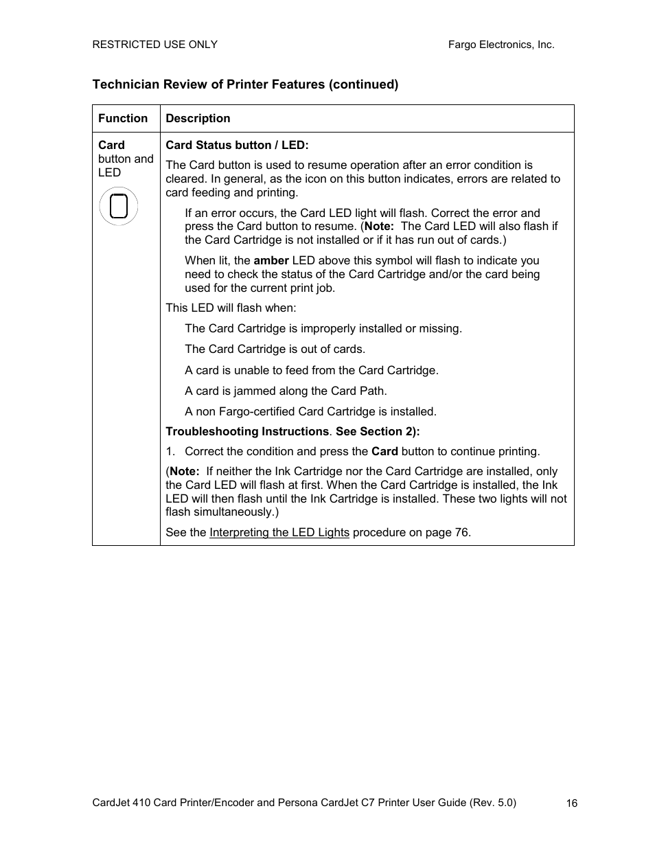 Technician review of printer features (continued) | FARGO electronic 410 User Manual | Page 16 / 184