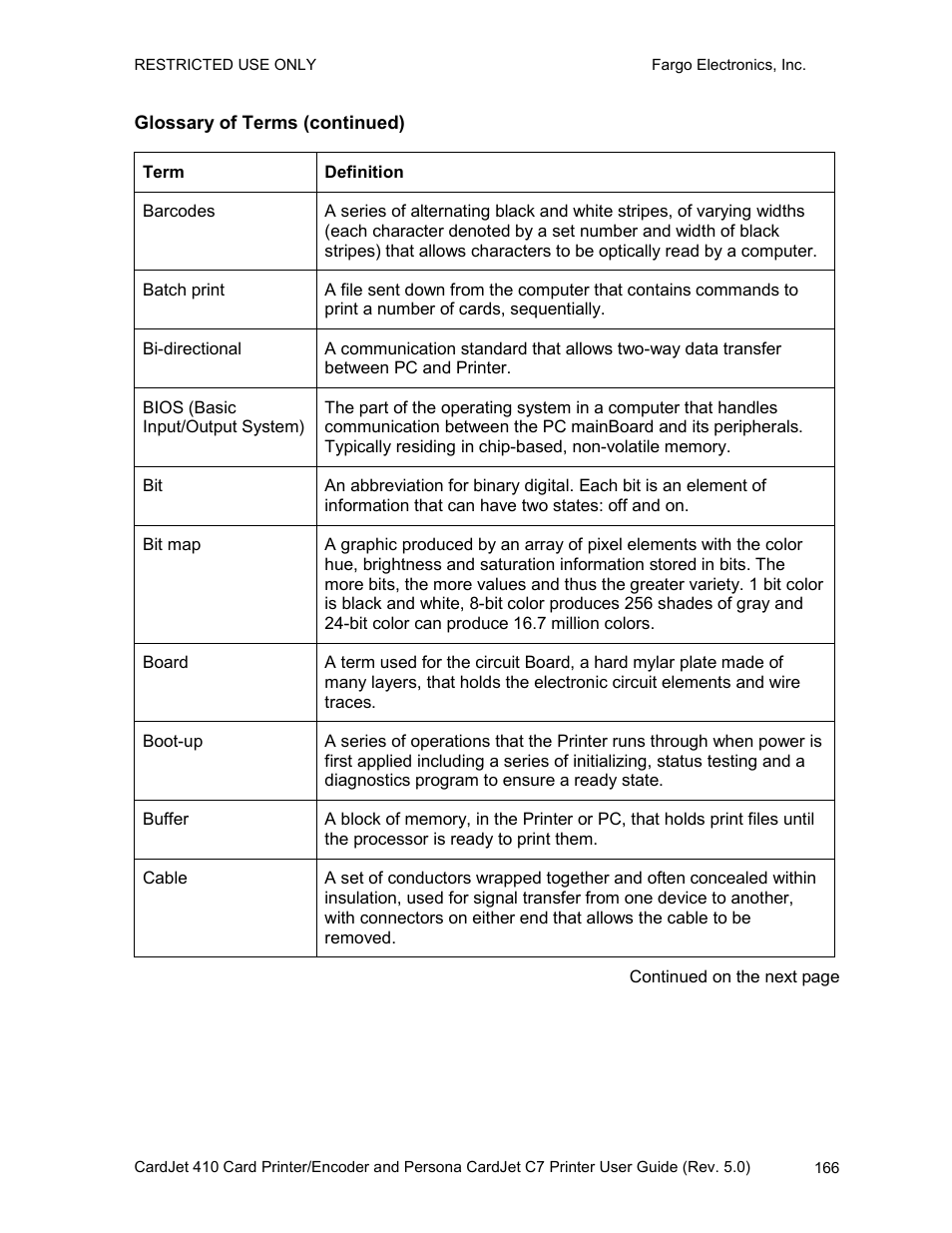 Glossary of terms (continued) | FARGO electronic 410 User Manual | Page 166 / 184