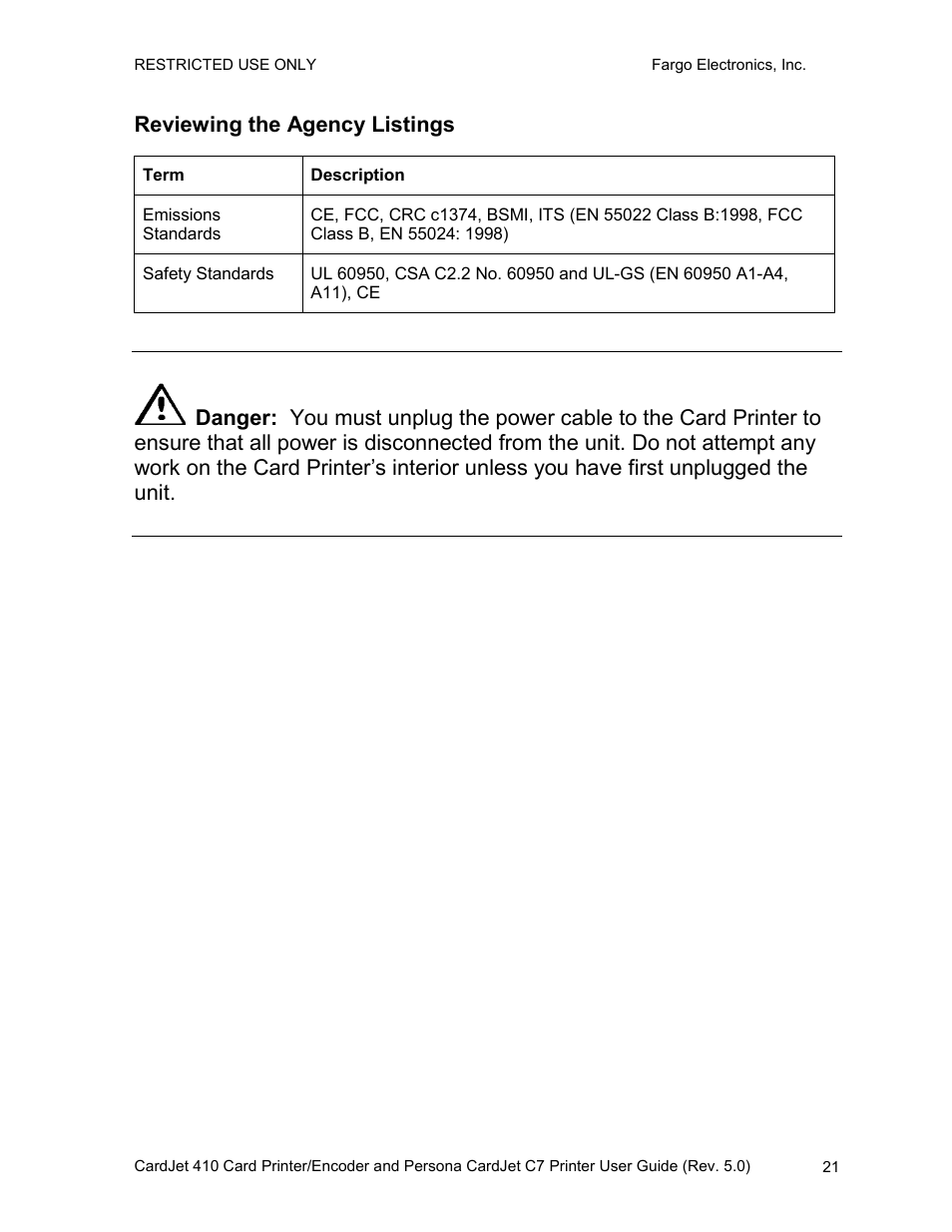 Reviewing the agency listings | FARGO electronic 410 User Manual | Page 21 / 184