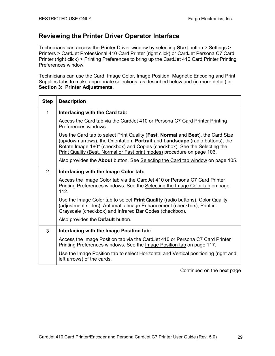 Reviewing the printer driver operator interface | FARGO electronic 410 User Manual | Page 29 / 184