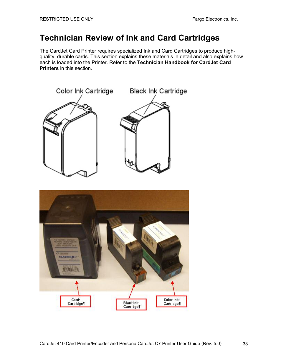 Technician review of ink and card cartridges | FARGO electronic 410 User Manual | Page 33 / 184