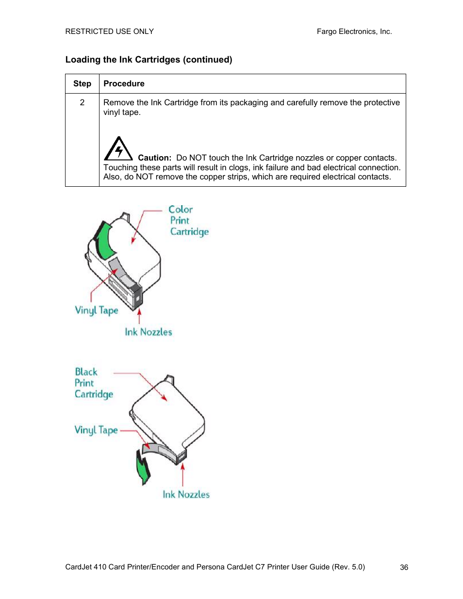 Loading the ink cartridges (continued) | FARGO electronic 410 User Manual | Page 36 / 184