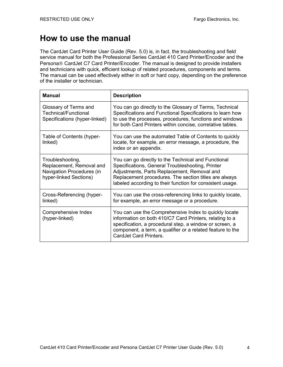 How to use the manual | FARGO electronic 410 User Manual | Page 4 / 184