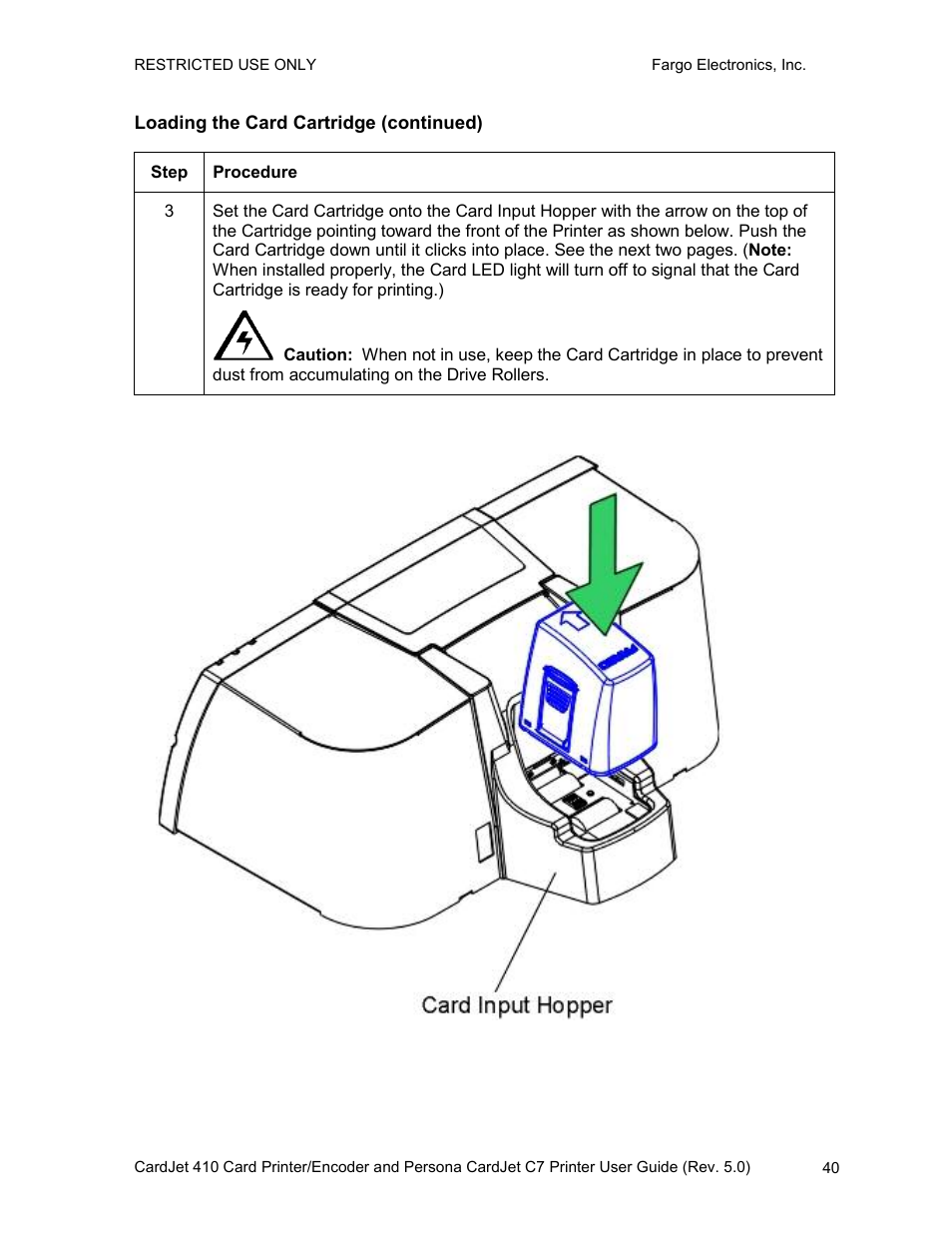 Loading the card cartridge (continued) | FARGO electronic 410 User Manual | Page 40 / 184