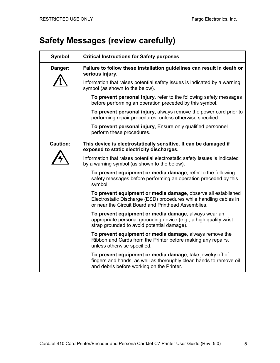 Safety messages (review carefully) | FARGO electronic 410 User Manual | Page 5 / 184