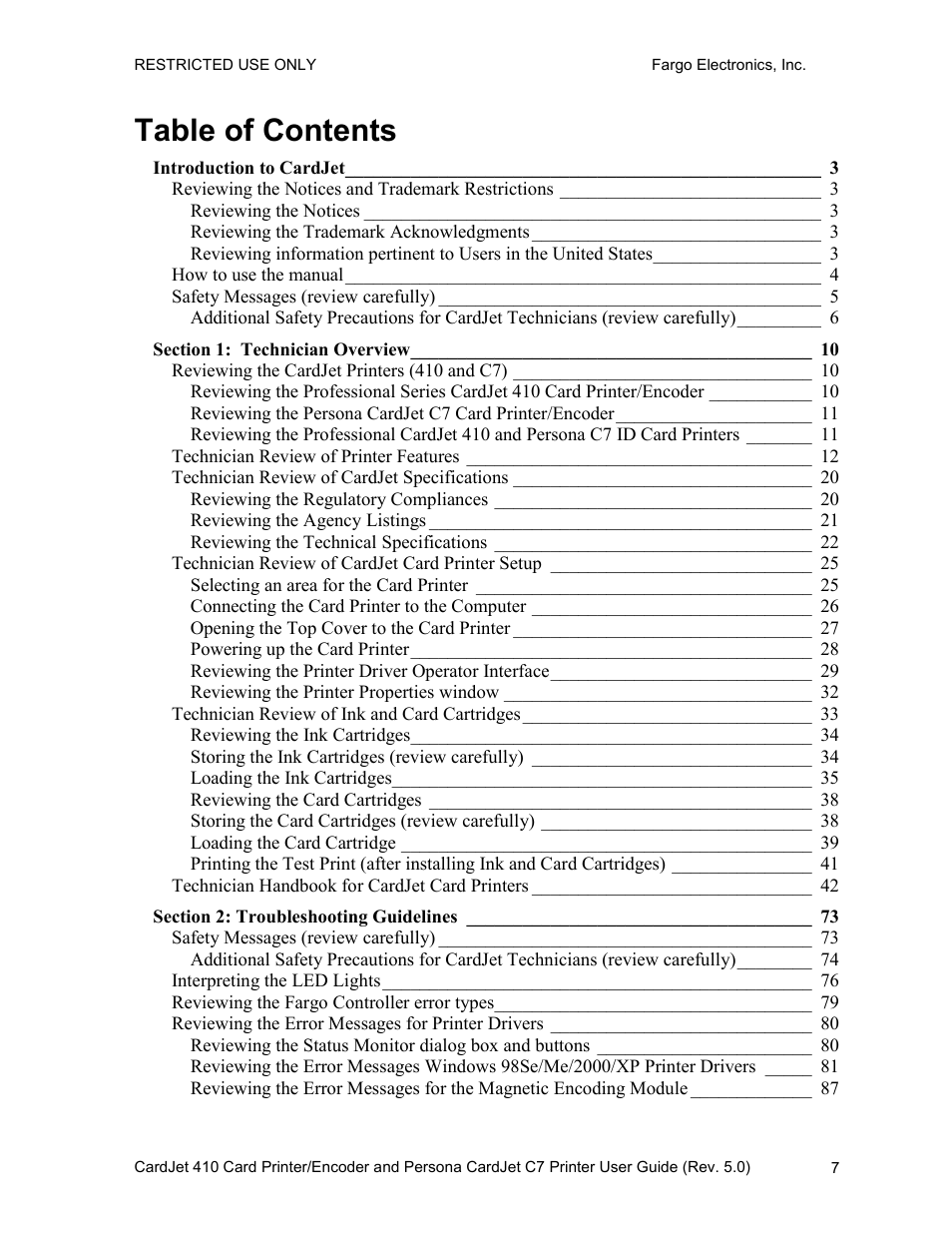 FARGO electronic 410 User Manual | Page 7 / 184