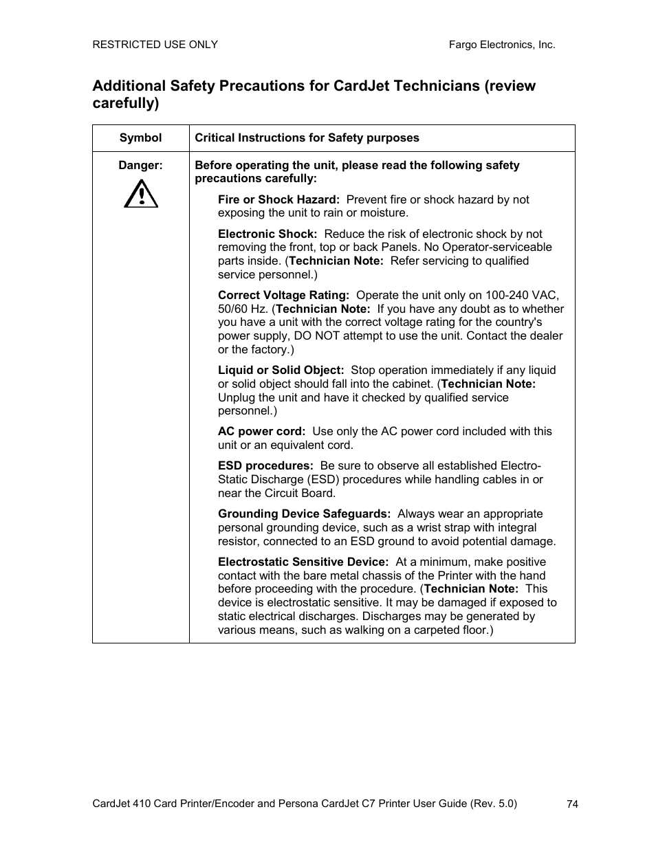 FARGO electronic 410 User Manual | Page 74 / 184
