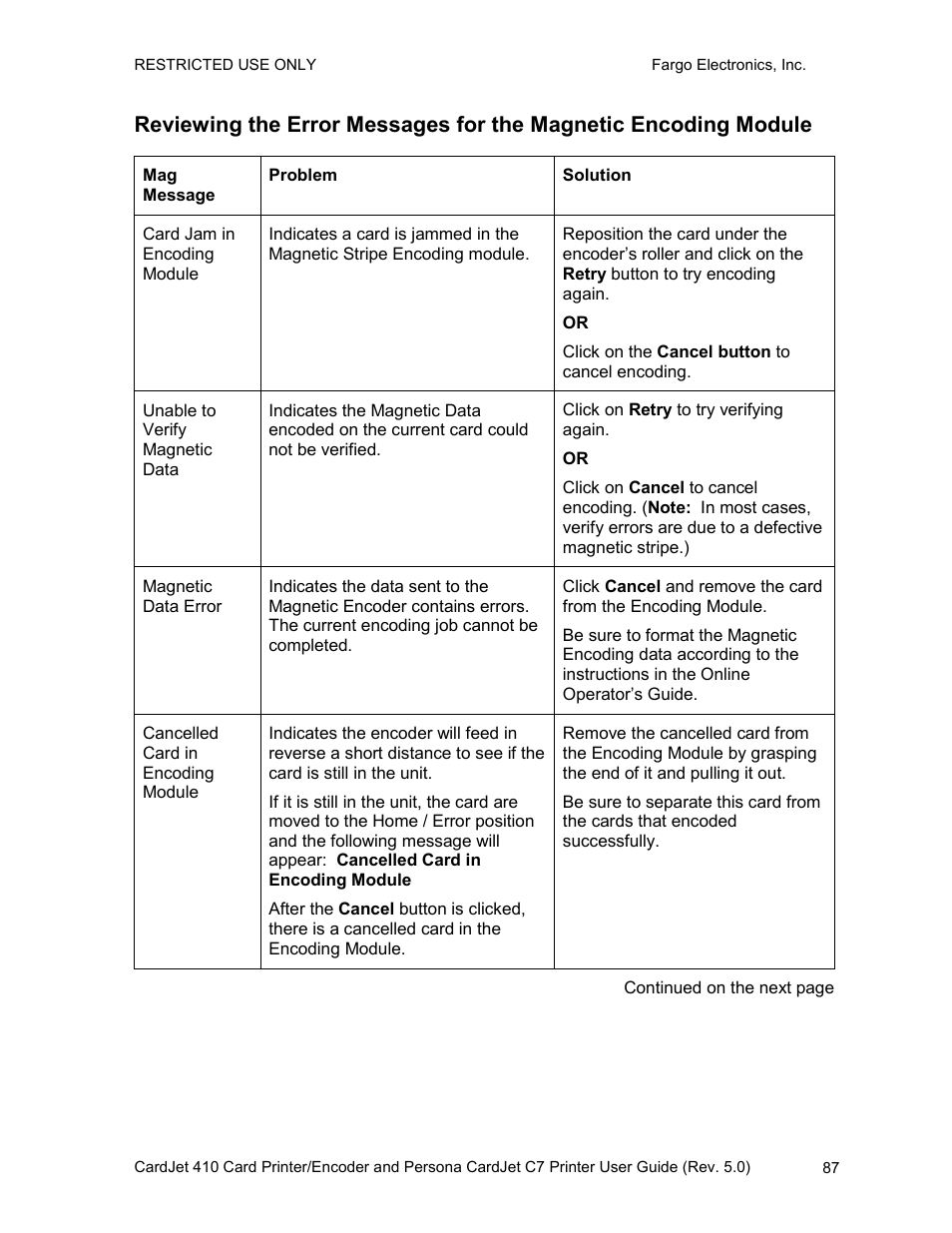 FARGO electronic 410 User Manual | Page 87 / 184
