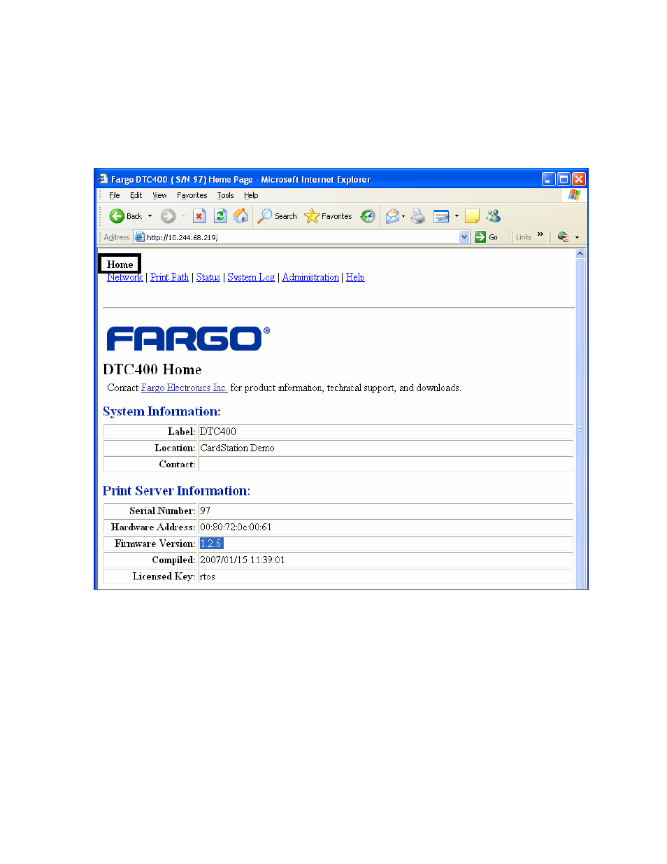 Reviewing the home page | FARGO electronic FARGO DTC 400 User Manual | Page 125 / 322