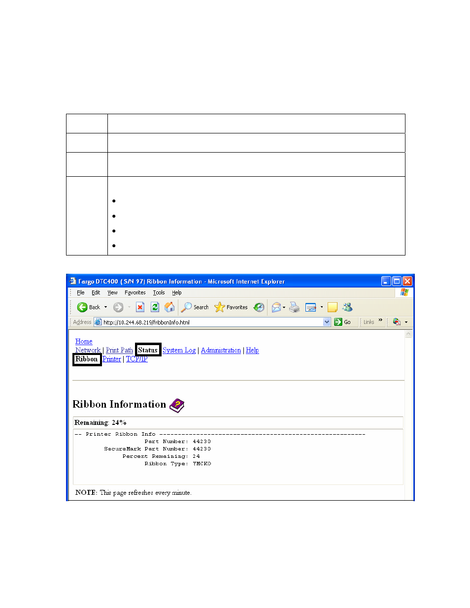 Using the ribbon information page | FARGO electronic FARGO DTC 400 User Manual | Page 136 / 322