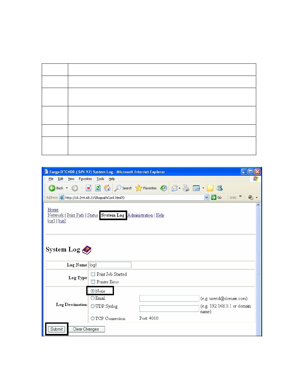 Selecting the log destination, Selecting the log destination -34 | FARGO electronic FARGO DTC 400 User Manual | Page 145 / 322