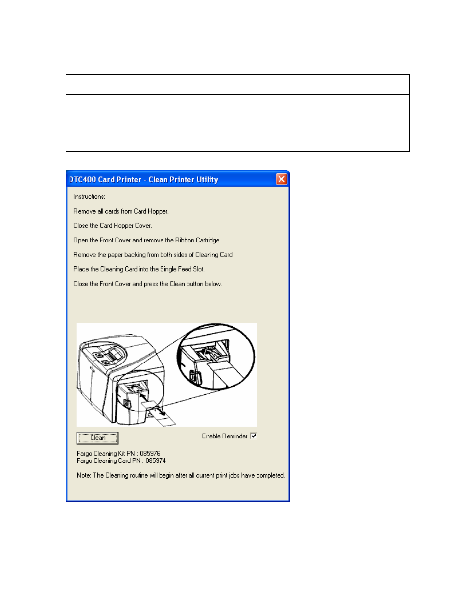 Using the clean printer option (continued) | FARGO electronic FARGO DTC 400 User Manual | Page 185 / 322