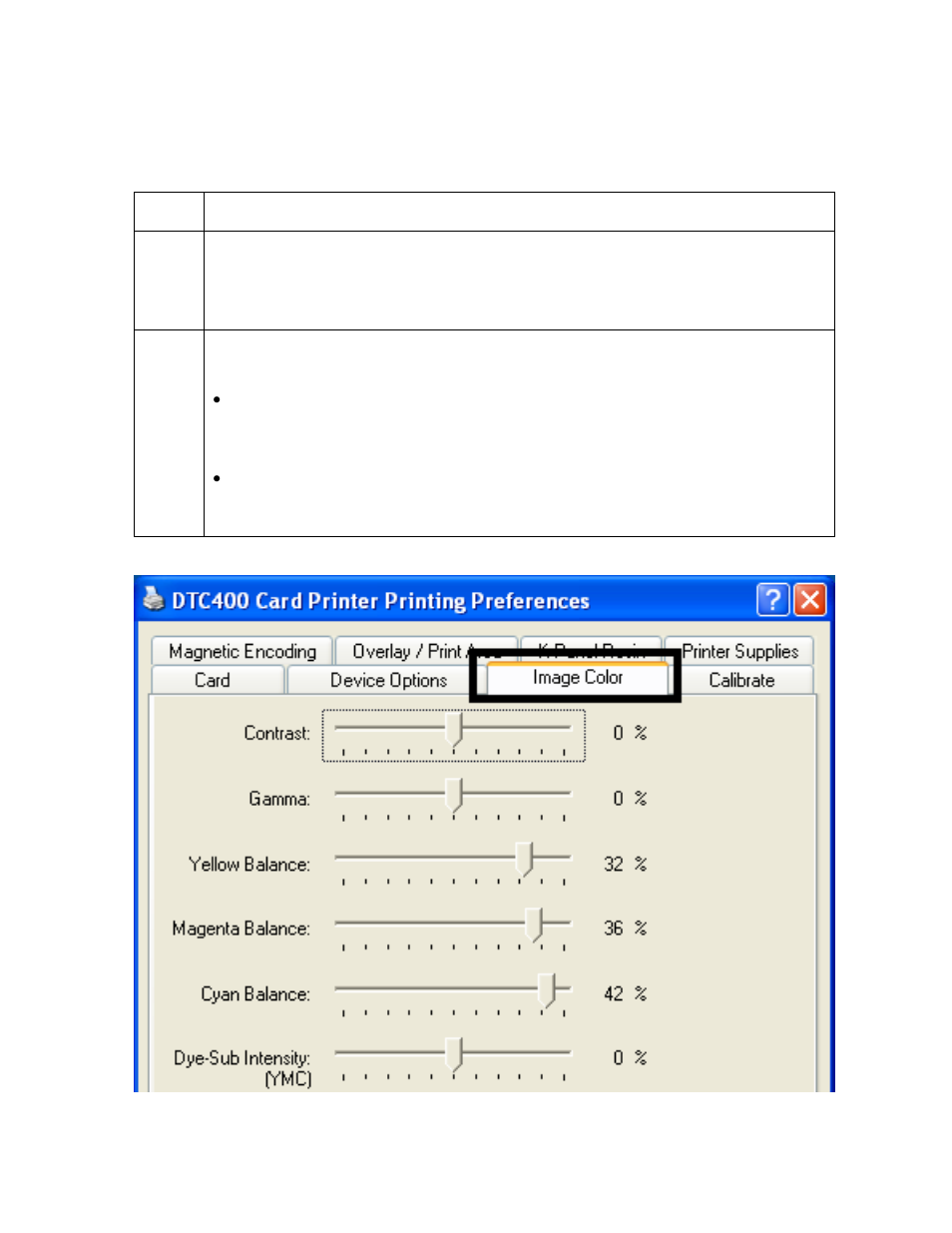 Using the image color tab, Using the image color tab -21, Using the image color tab (dtc400) | FARGO electronic FARGO DTC 400 User Manual | Page 199 / 322