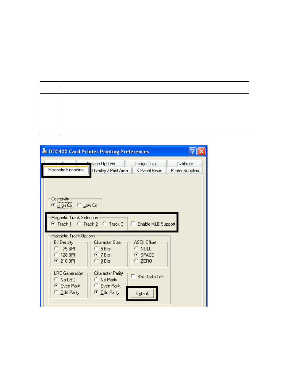 Using the magnetic track selection radio buttons | FARGO electronic FARGO DTC 400 User Manual | Page 210 / 322
