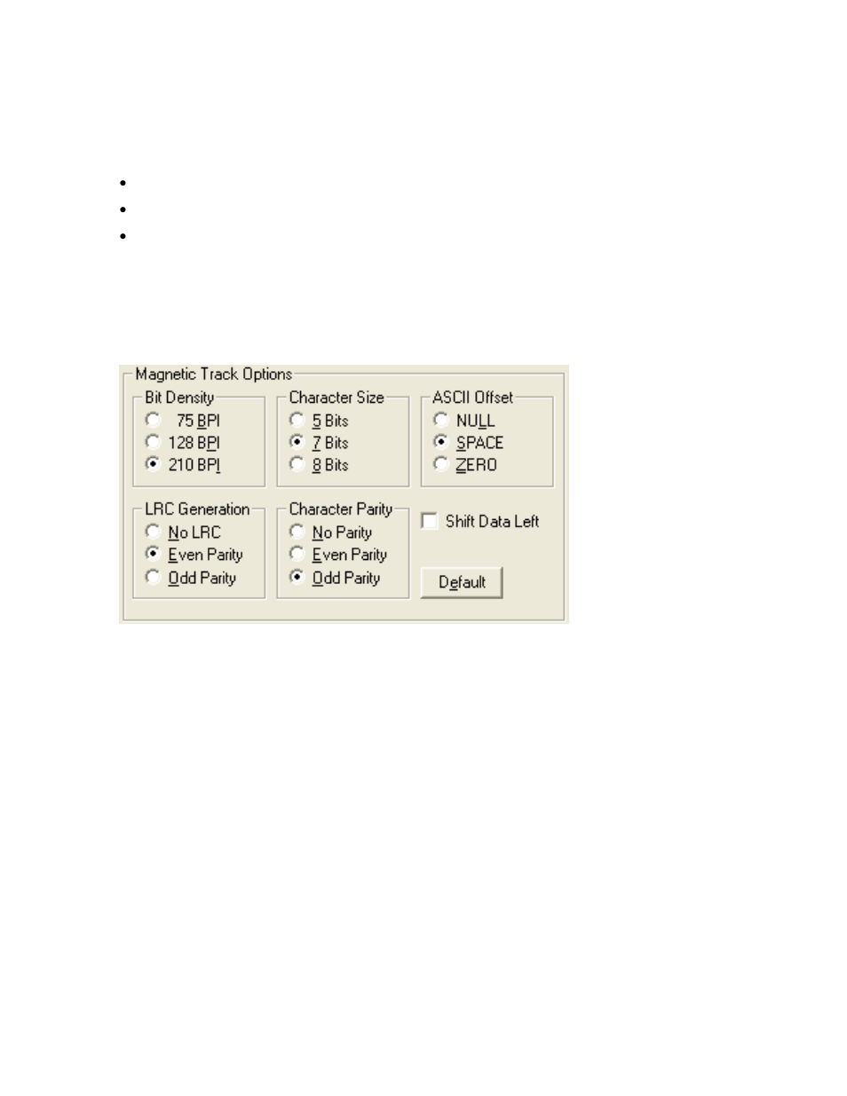 Using the magnetic track options radio buttons, Using the magnetic track options radio buttons -34 | FARGO electronic FARGO DTC 400 User Manual | Page 212 / 322